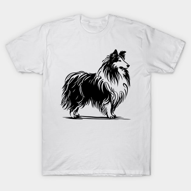 Stick figure sheltie dog in black ink T-Shirt by WelshDesigns